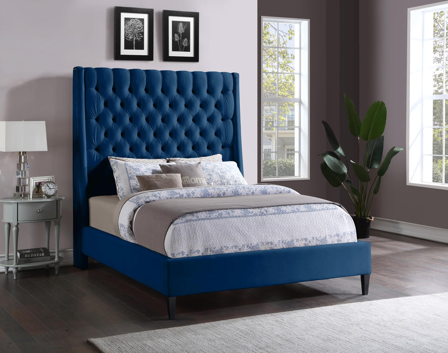 Fritz Navy Velvet Queen Bed - Bargain Furniture (Detroit, MI)