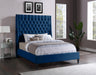 Fritz Navy Velvet Queen Bed - Bargain Furniture (Detroit, MI)