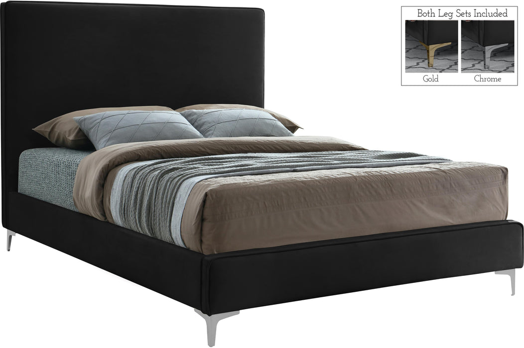 Geri Black Velvet Queen Bed - Bargain Furniture (Detroit, MI)