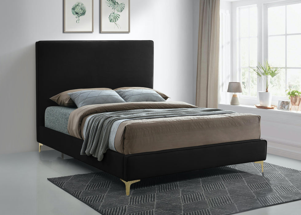 Geri Black Velvet Queen Bed - Bargain Furniture (Detroit, MI)
