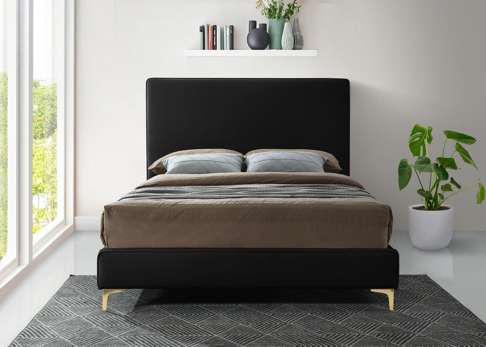 Geri Black Velvet Queen Bed - Bargain Furniture (Detroit, MI)