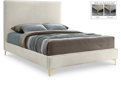 Geri Cream Velvet Queen Bed - Bargain Furniture (Detroit, MI)