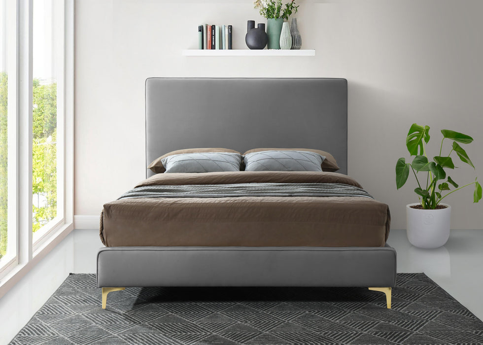 Geri Grey Velvet King Bed - Bargain Furniture (Detroit, MI)