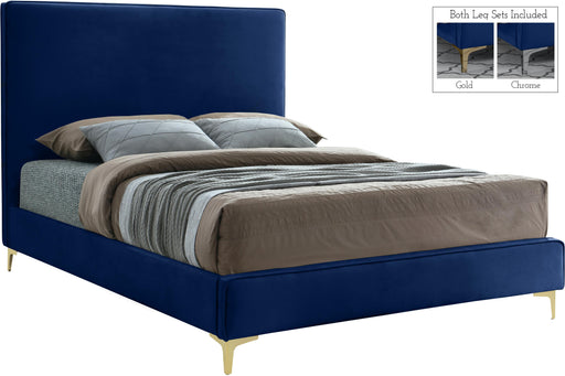 Geri Navy Velvet Queen Bed - Bargain Furniture (Detroit, MI)