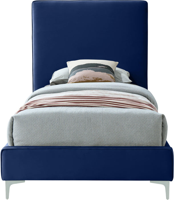 Geri Navy Velvet Twin Bed - Bargain Furniture (Detroit, MI)