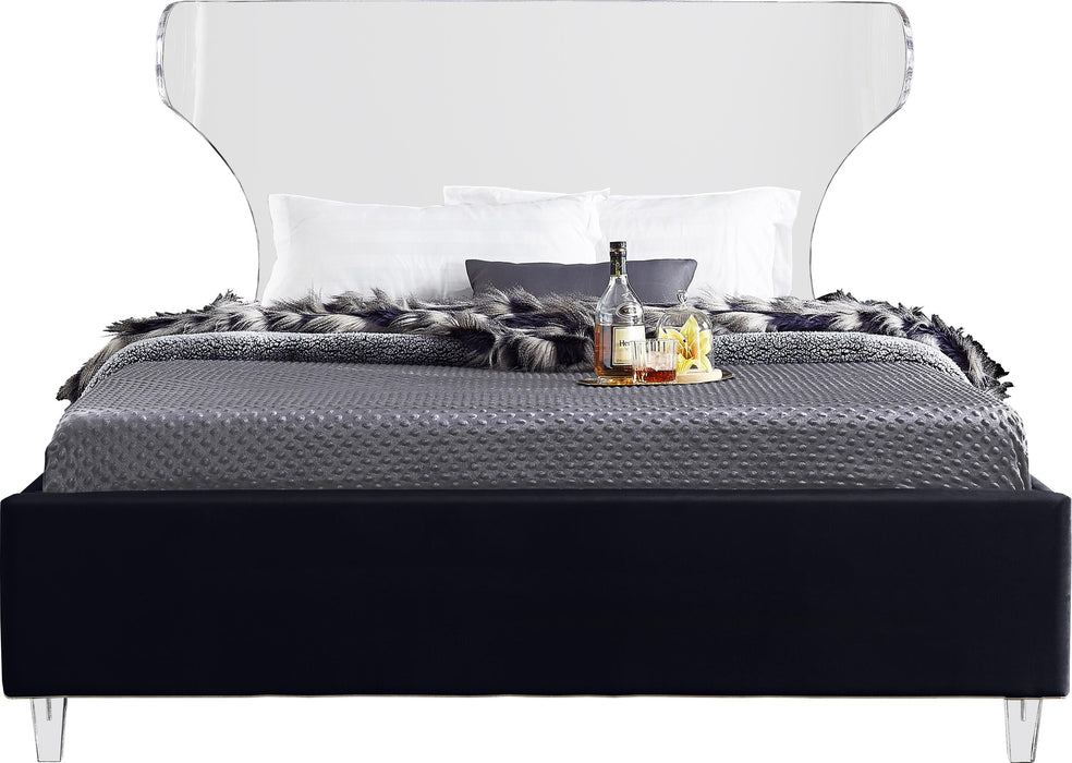 Ghost Black Velvet Queen Bed - Bargain Furniture (Detroit, MI)