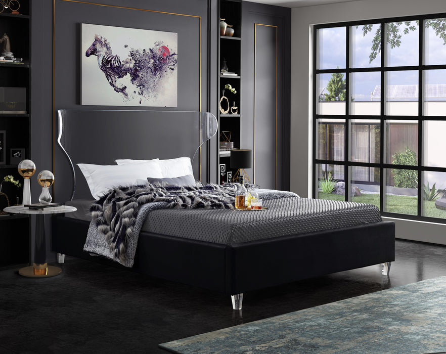 Ghost Black Velvet Queen Bed - Bargain Furniture (Detroit, MI)