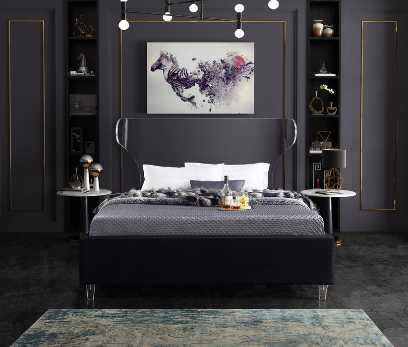 Ghost Black Velvet Queen Bed - Bargain Furniture (Detroit, MI)