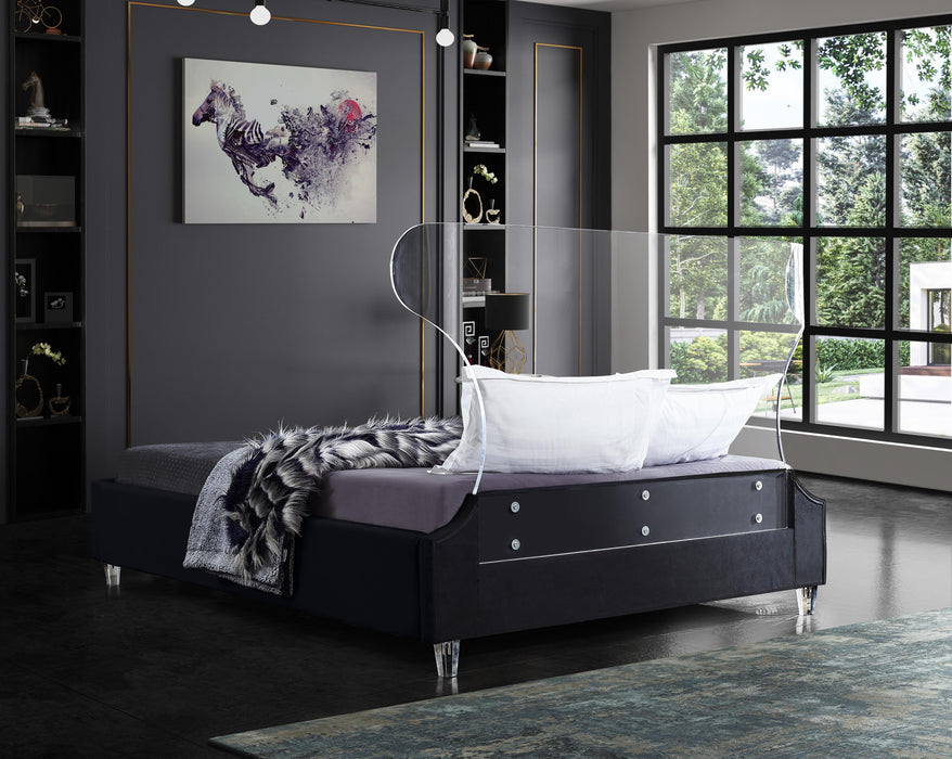 Ghost Black Velvet Queen Bed - Bargain Furniture (Detroit, MI)