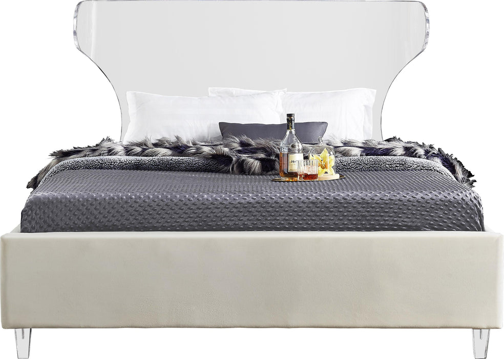 Ghost Cream Velvet Queen Bed - Bargain Furniture (Detroit, MI)