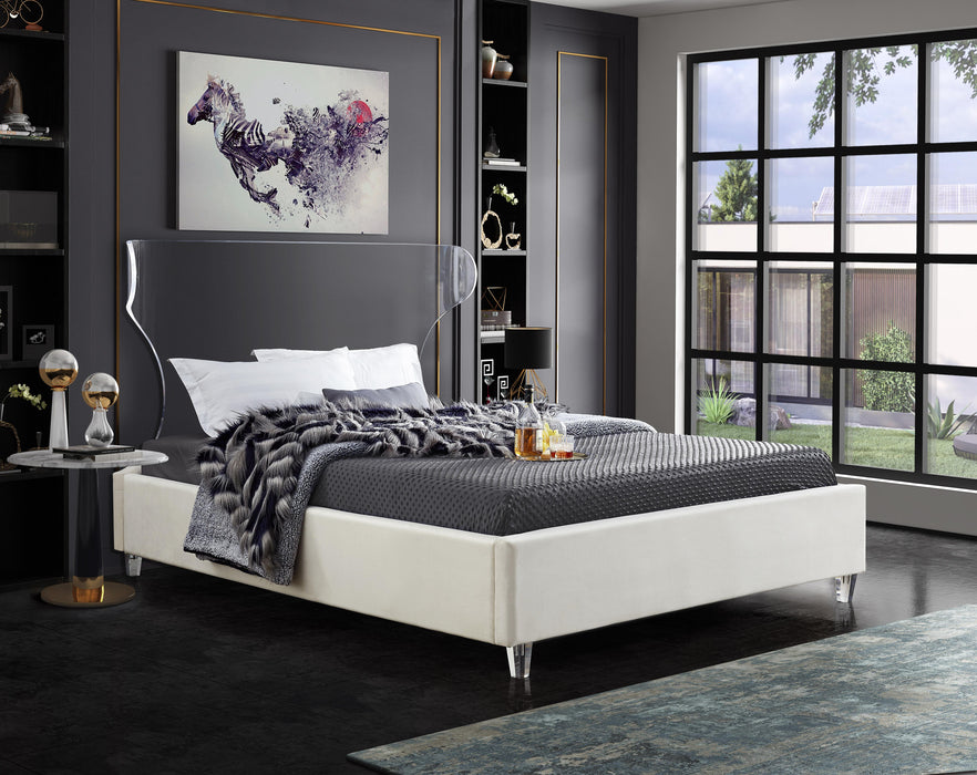 Ghost Cream Velvet Queen Bed - Bargain Furniture (Detroit, MI)