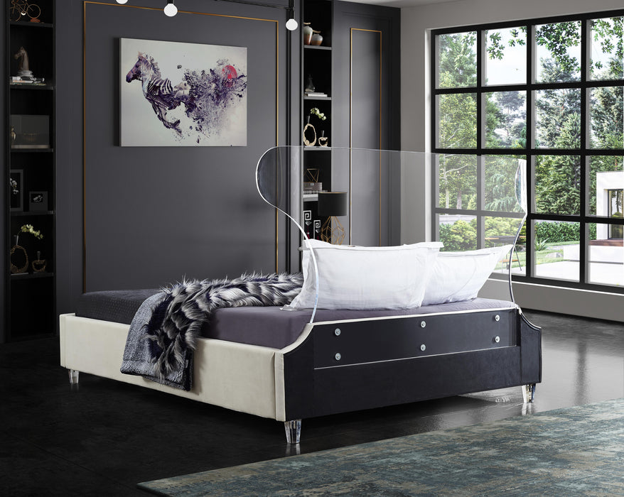 Ghost Cream Velvet Queen Bed - Bargain Furniture (Detroit, MI)