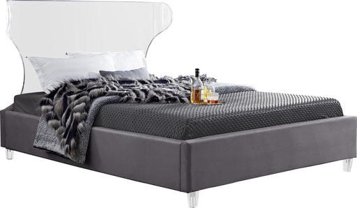 Ghost Grey Velvet Queen Bed - Bargain Furniture (Detroit, MI)