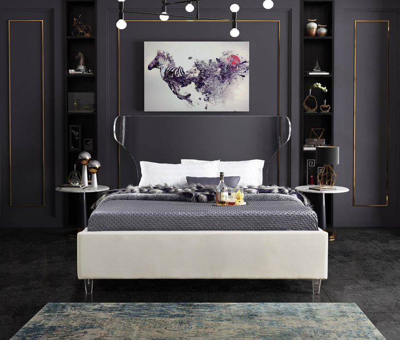 Ghost Cream Velvet Queen Bed - Bargain Furniture (Detroit, MI)