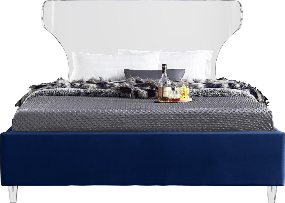 Ghost Navy Velvet Queen Bed - Bargain Furniture (Detroit, MI)