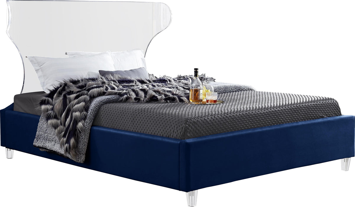 Ghost Navy Velvet Queen Bed - Bargain Furniture (Detroit, MI)