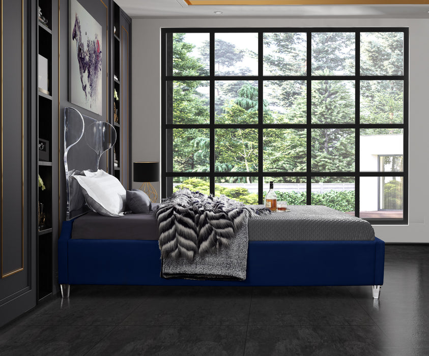 Ghost Navy Velvet Queen Bed - Bargain Furniture (Detroit, MI)