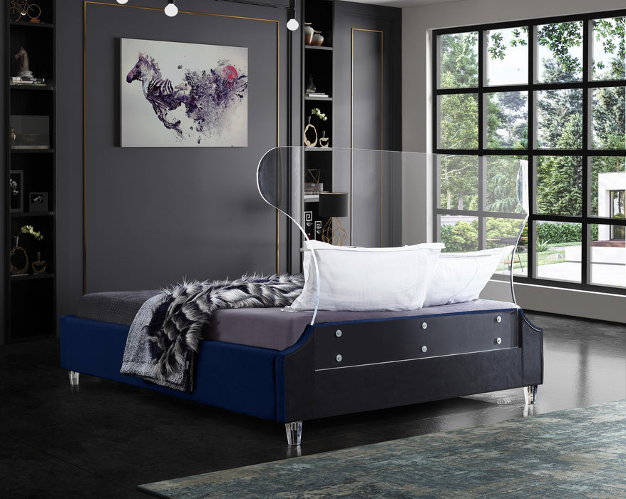 Ghost Navy Velvet Queen Bed - Bargain Furniture (Detroit, MI)