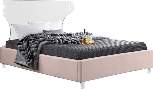 Ghost Pink Velvet Queen Bed - Bargain Furniture (Detroit, MI)