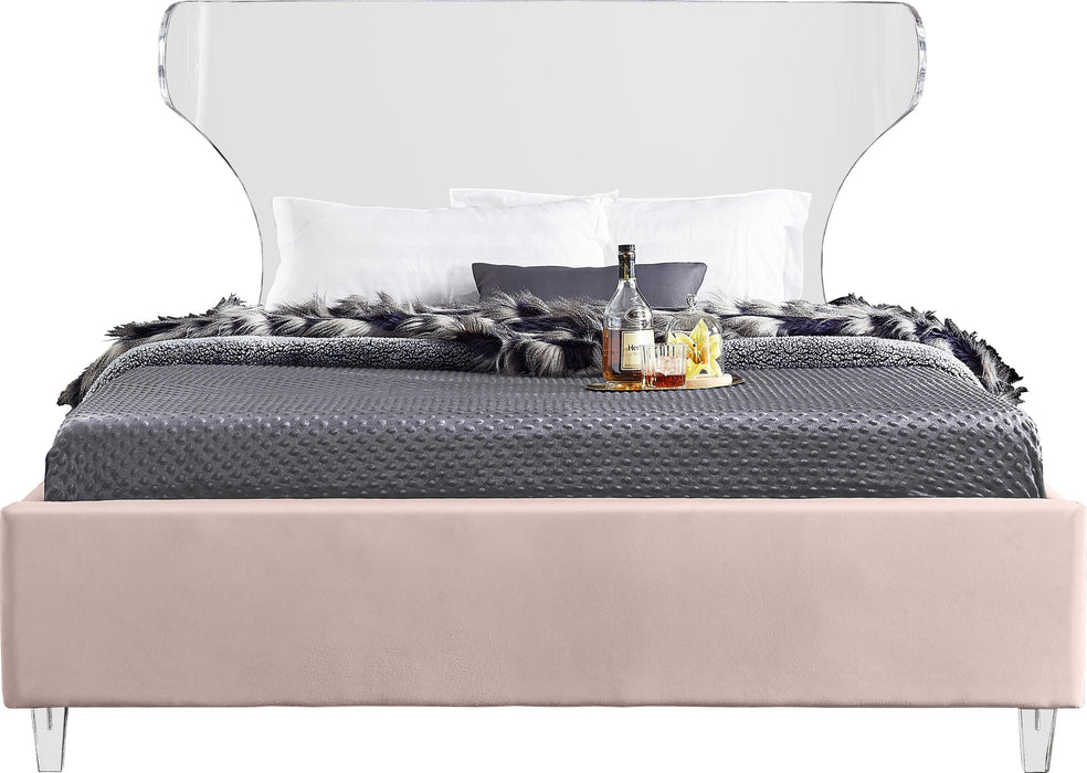 Ghost Pink Velvet King Bed - Bargain Furniture (Detroit, MI)
