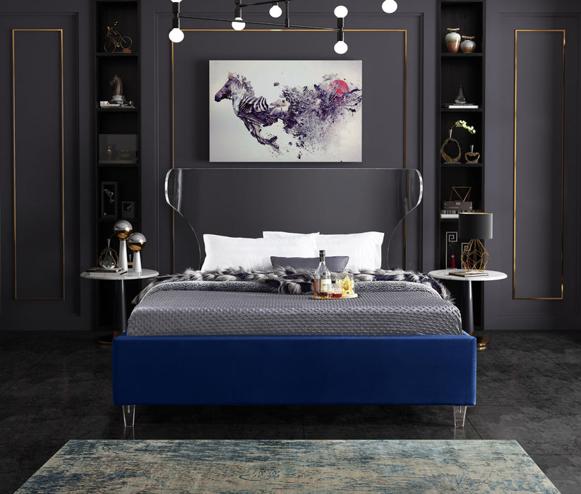 Ghost Navy Velvet Queen Bed