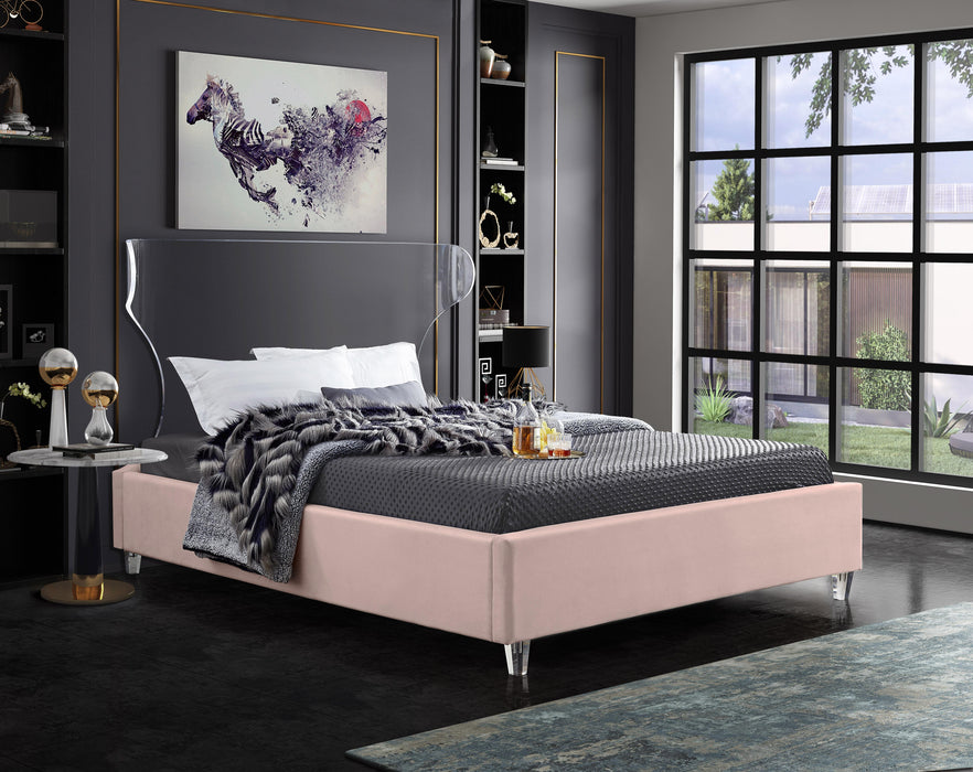 Ghost Pink Velvet King Bed - Bargain Furniture (Detroit, MI)