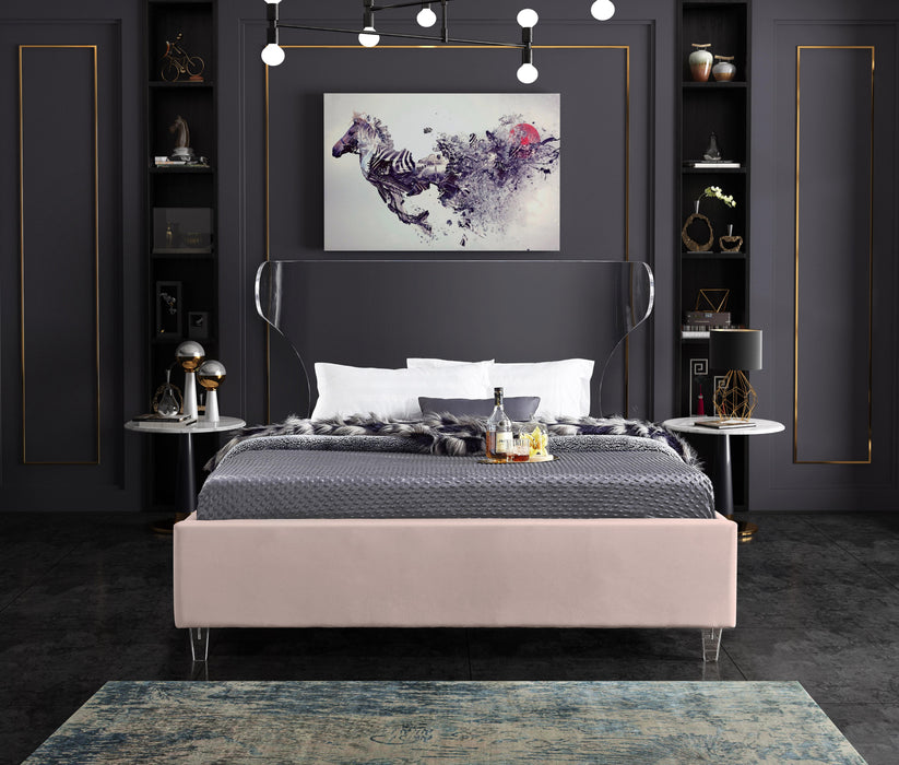 Ghost Pink Velvet Queen Bed - Bargain Furniture (Detroit, MI)