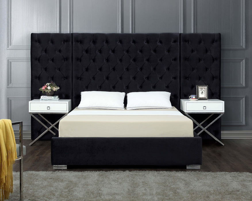 Grande Black Velvet Queen Bed (3 Boxes) - Bargain Furniture (Detroit, MI)