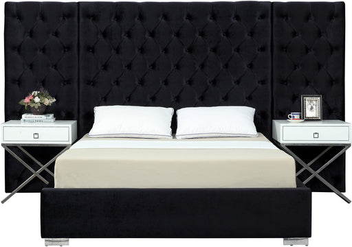 Grande Black Velvet Queen Bed (3 Boxes) - Bargain Furniture (Detroit, MI)