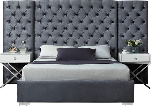 Grande Grey Velvet Queen Bed (3 Boxes) - Bargain Furniture (Detroit, MI)