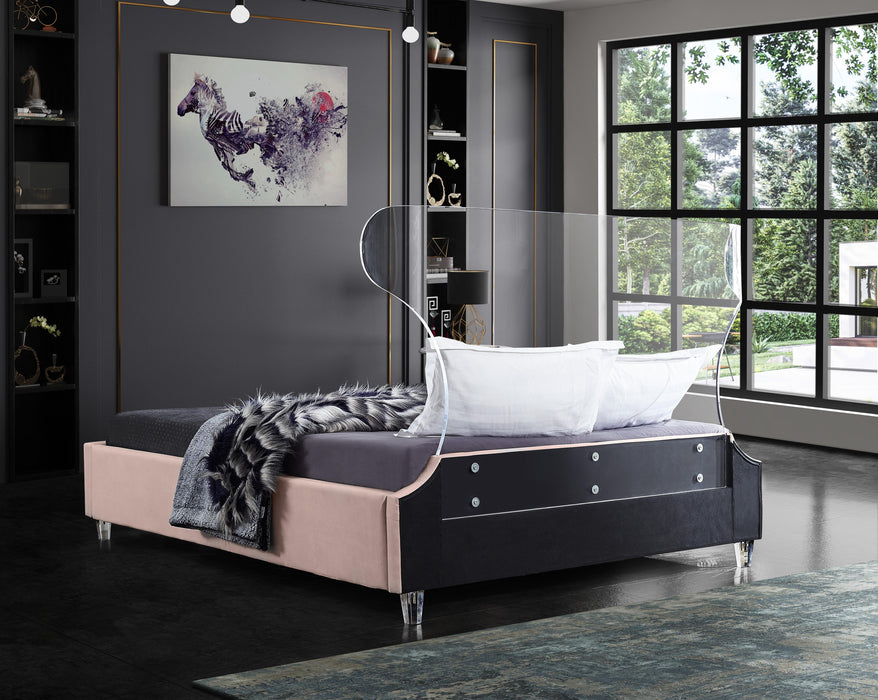 Ghost Pink Velvet King Bed - Bargain Furniture (Detroit, MI)