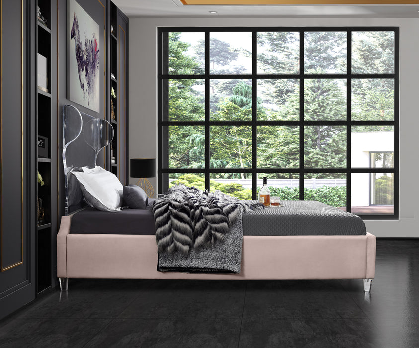 Ghost Pink Velvet King Bed - Bargain Furniture (Detroit, MI)