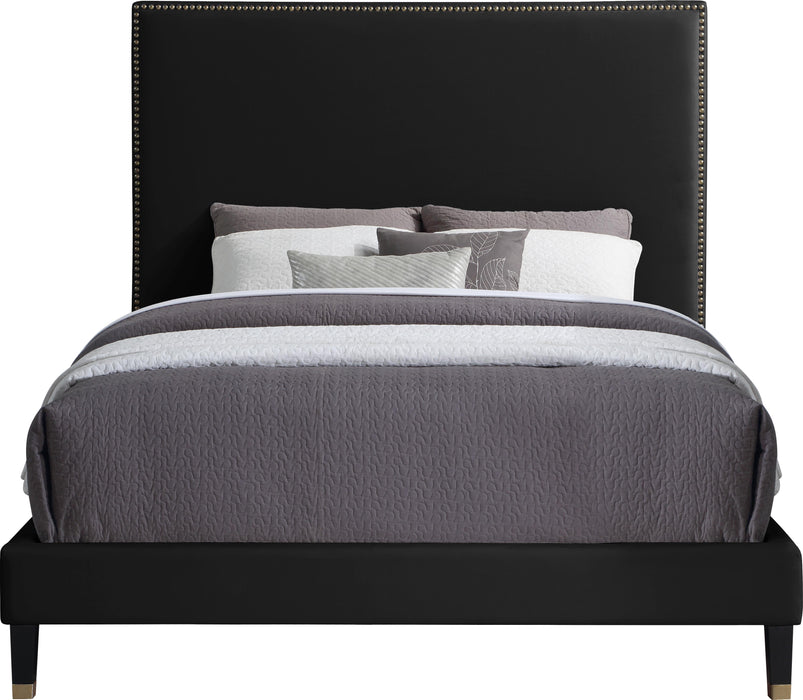 Harlie Black Velvet King Bed - Bargain Furniture (Detroit, MI)
