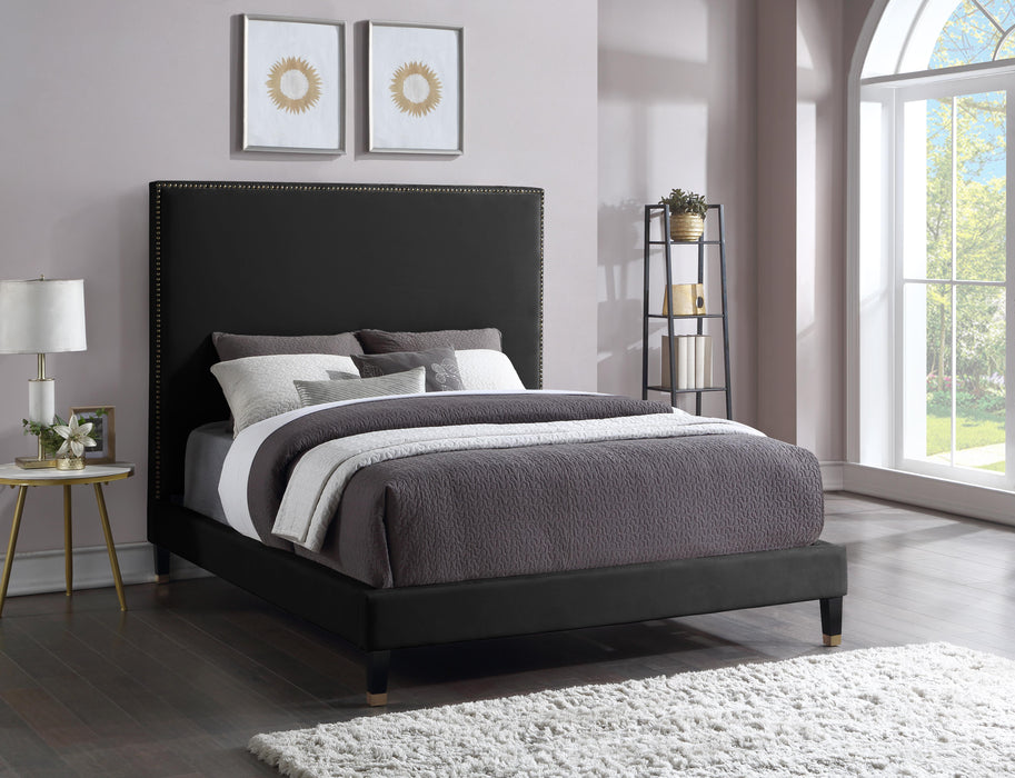 Harlie Black Velvet Queen Bed - Bargain Furniture (Detroit, MI)
