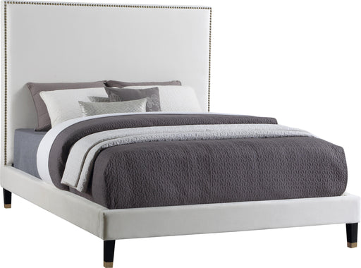 Harlie Cream Velvet Queen Bed - Bargain Furniture (Detroit, MI)