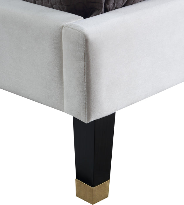 Harlie Cream Velvet Twin Bed - Bargain Furniture (Detroit, MI)