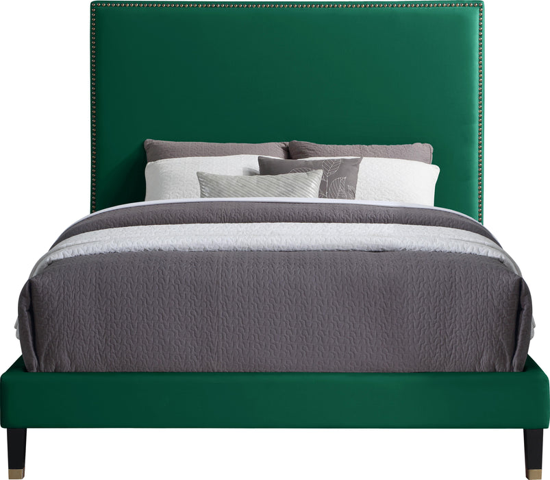Harlie Green Velvet Queen Bed - Bargain Furniture (Detroit, MI)