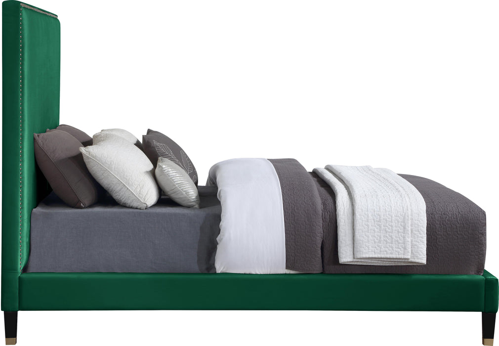 Harlie Green Velvet Queen Bed - Bargain Furniture (Detroit, MI)