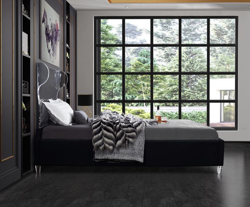 Ghost Black Velvet Queen Bed - Bargain Furniture (Detroit, MI)