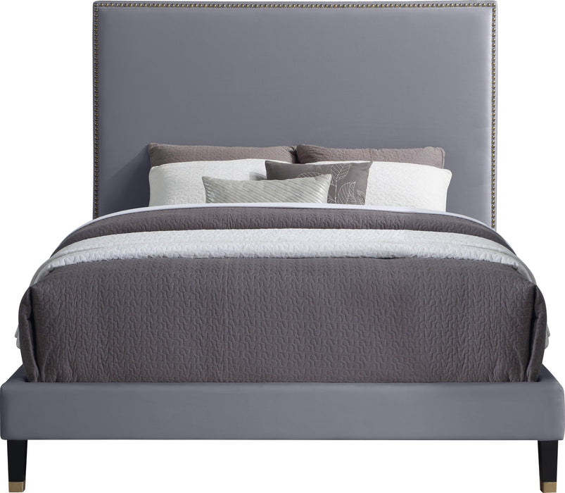 Harlie Grey Velvet Queen Bed - Bargain Furniture (Detroit, MI)
