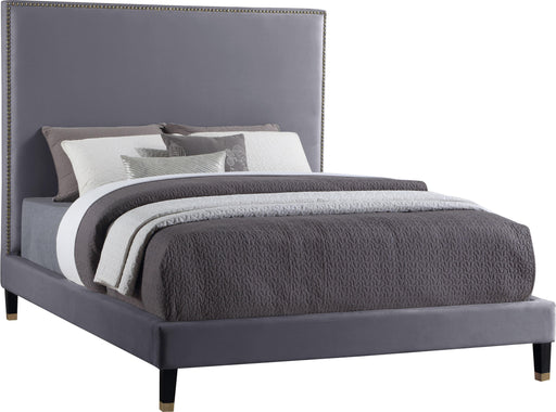 Harlie Grey Velvet Queen Bed - Bargain Furniture (Detroit, MI)