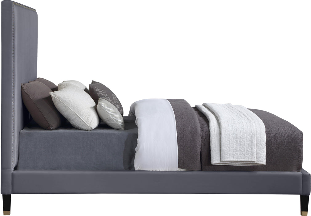 Harlie Grey Velvet Queen Bed - Bargain Furniture (Detroit, MI)