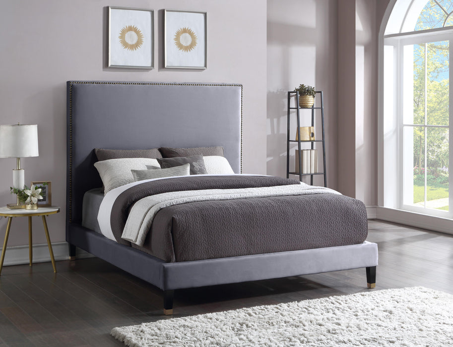 Harlie Grey Velvet Queen Bed - Bargain Furniture (Detroit, MI)