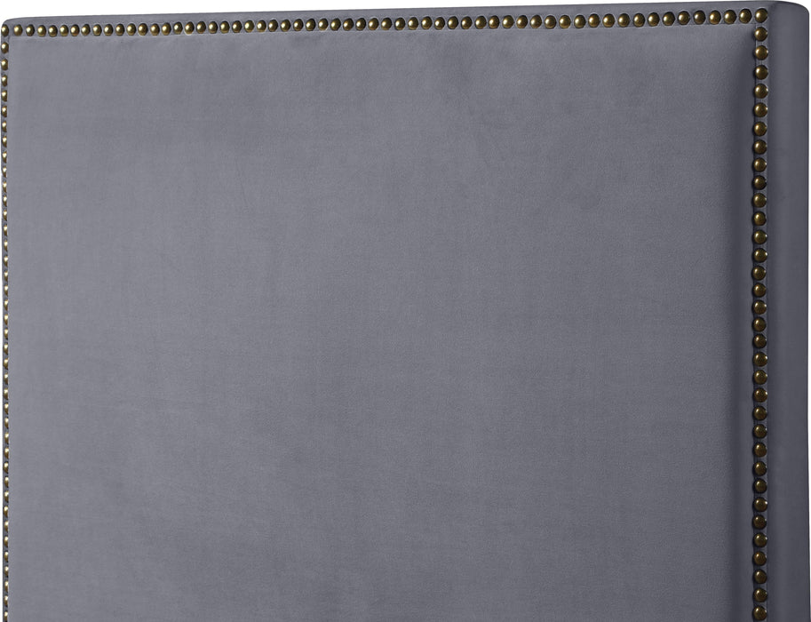 Harlie Grey Velvet Twin Bed - Bargain Furniture (Detroit, MI)