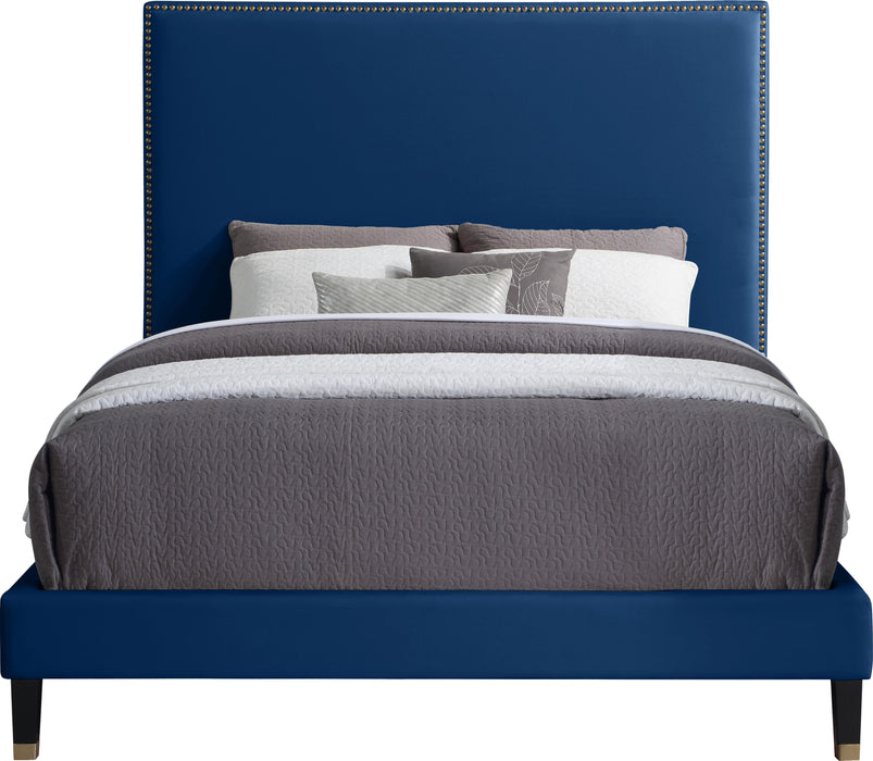 Harlie Navy Velvet King Bed - Bargain Furniture (Detroit, MI)