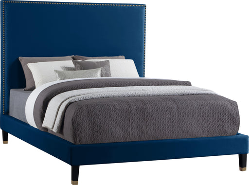 Harlie Navy Velvet King Bed - Bargain Furniture (Detroit, MI)