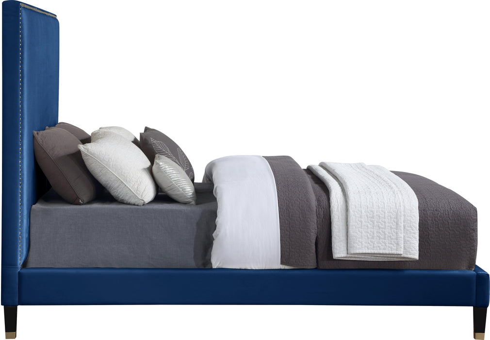 Harlie Navy Velvet King Bed - Bargain Furniture (Detroit, MI)