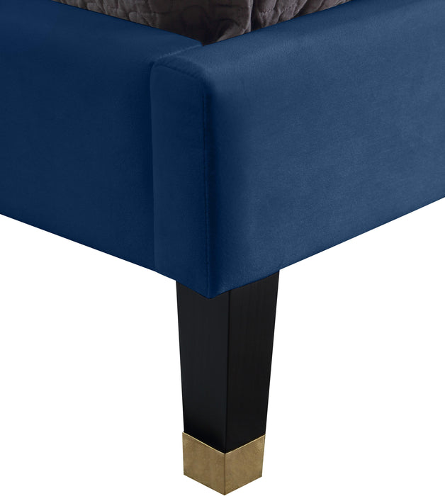 Harlie Navy Velvet Twin Bed - Bargain Furniture (Detroit, MI)