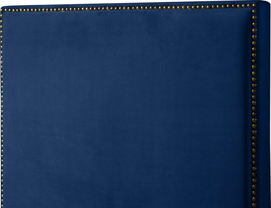 Harlie Navy Velvet Twin Bed - Bargain Furniture (Detroit, MI)