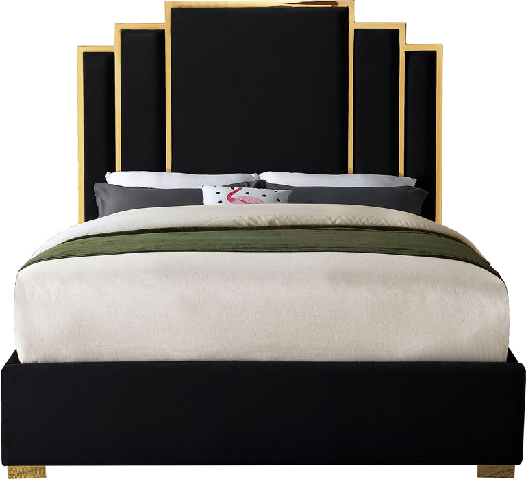 Hugo Black Velvet Queen Bed - Bargain Furniture (Detroit, MI)